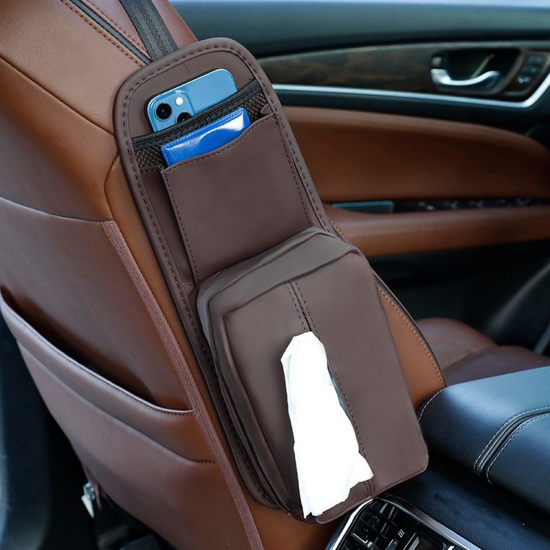 Asiento de coche bolsa de almacenamiento lateral colgando bolsa de cuero ins multifuncional caja de pañuelos de coche caja de almacenamiento de coche