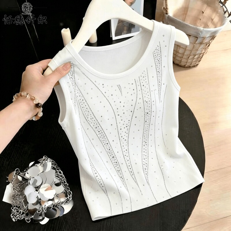 2026 Summer New Style Sleeveless Slim-Fit Slimming Camisole Top Solid Color Rhinestone Stylish Women's Inner Wear Tank Top