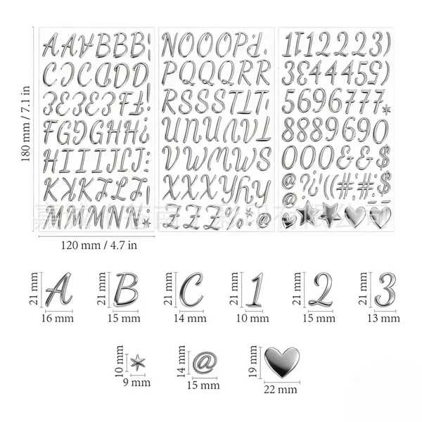 English Alphabet Bubble Stickers 3D Stereo Stickers Silver Hot Stamping DIY Journal Accessories Custom Stereo Embossed Stickers