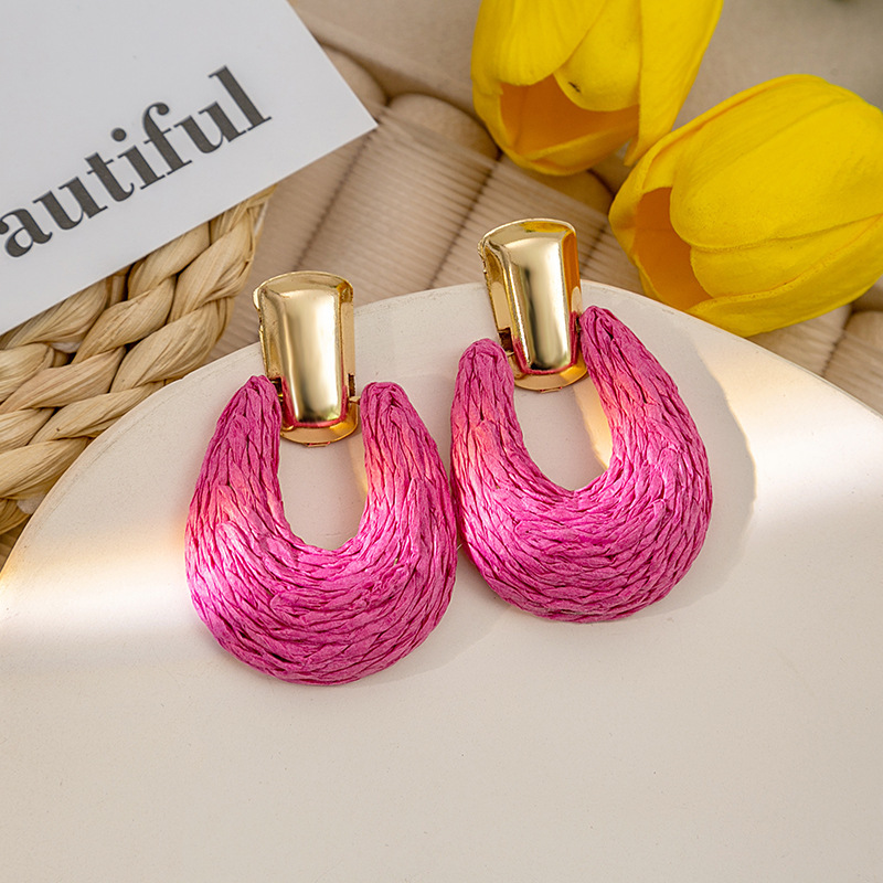 15g Weight Alloy Ear Needle Material Drop Earrings Classification 1 Pair Quantity Holiday, Daily Occasion raffia Material Geometric Pattern Women's Gender Retro Style 1 Pair Retro Geometric Raffia Drop Earrings 6