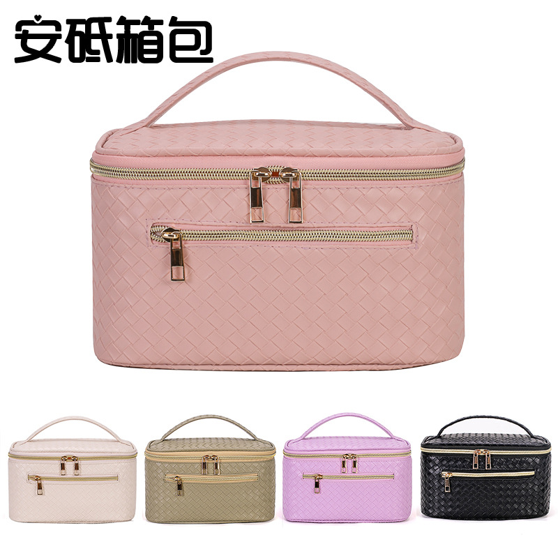 Transfronterizo nuevo tejido de la PU bolsa de cosméticos de alta apariencia de gran capacidad de almacenamiento Portátil Bolsa de viaje portátil caso cosmético