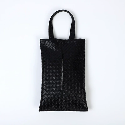 New car tissue box woven leather car hanging paper box multifunctional DIY car interior supplies (Car tissue box/set) - woven-hanging-tissue-box-black