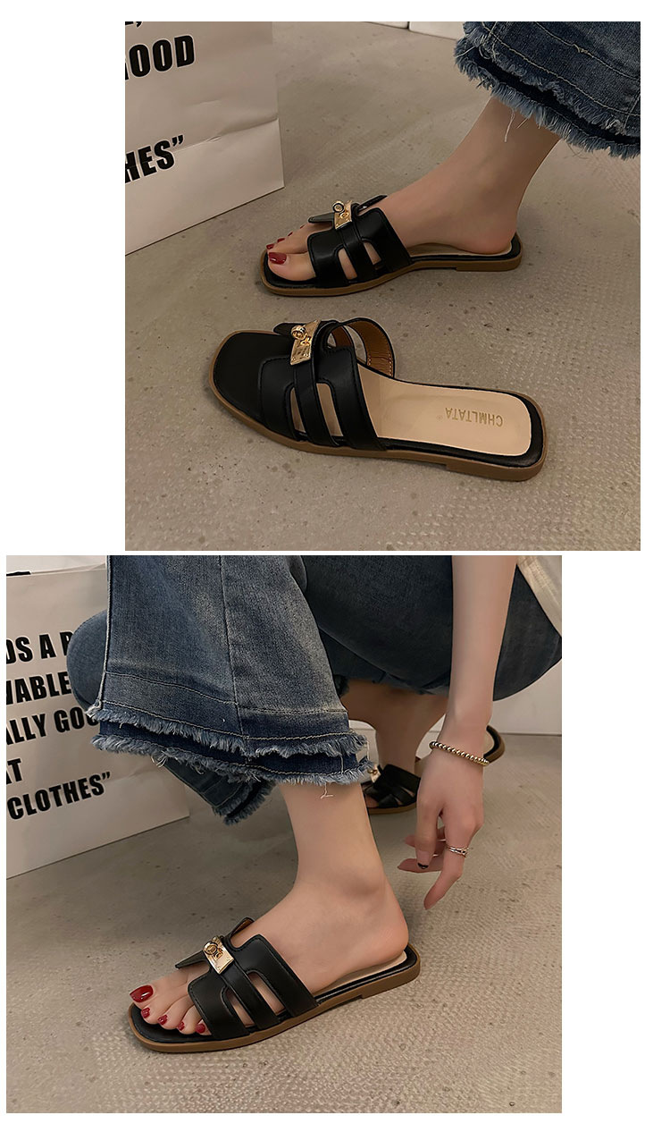 Slippers Flat Slippers Women's Outer Wear Summer 2023 New One Word open toe lock sandals and slippers for women's foreign trade_voghion.com