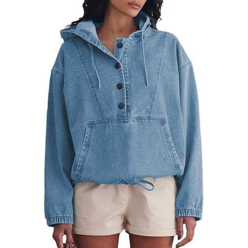 Spijkerjas met capuchon dames hoodie pullover sportjas mode_voghion.com
