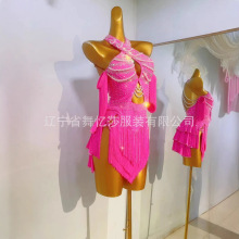 儿童拉丁舞演出服女童镶钻流苏裙比赛服新款少儿拉丁舞裙表演服装