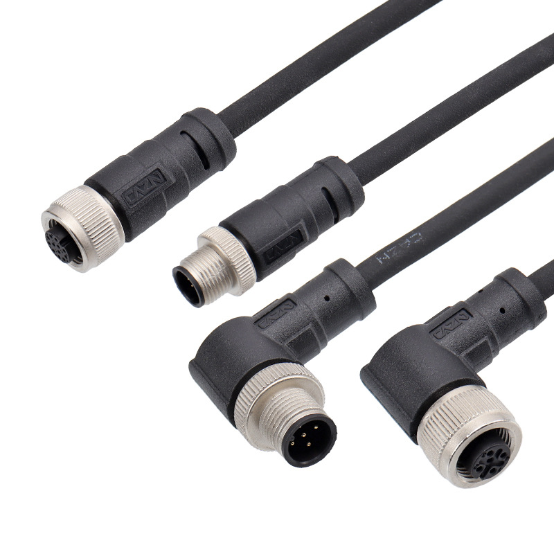 Zhengcheng M12 Waterproof Connector Molded Shield Damping Female 2-Pin 3-Hole 4D5B8 Core Straight Curved Aviation Plug