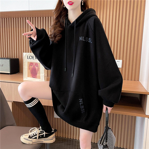 Spring and Autumn Loose Fit Long Sleeve Hooded Sweatshirt for Women Trendy