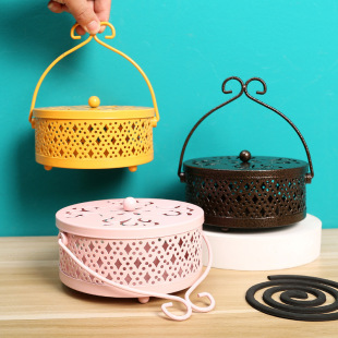 Wrought Iron Mosquito Coil Holder for Home Use, Fireproof and Anti-Scalding Sandalwood Mosquito Coil Tray with Lid, Creative Large Aromatherapy Burner