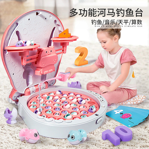 Musical Hippo Magnetic Electric Diaoyutai Children's Educational Scale Toy Early Education Intellectual Brain Math for Boys and Girls