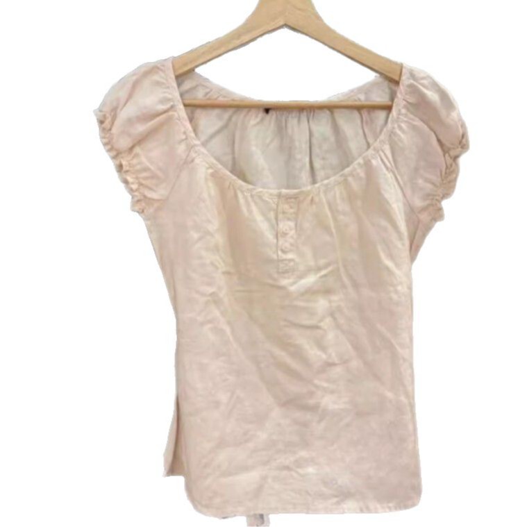 Brandy Ping for BM New Sweet Pink Linen Puff Sleeve Short Sleeve Top Women's bm All-match Slim Refreshing T-shirt
