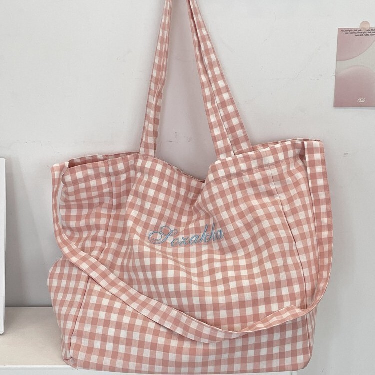 5494 Sweet Plaid Cloth Bag 2025 New Lazy Style Large Capacity Student Class Single Shoulder Crossbody Tote Bag