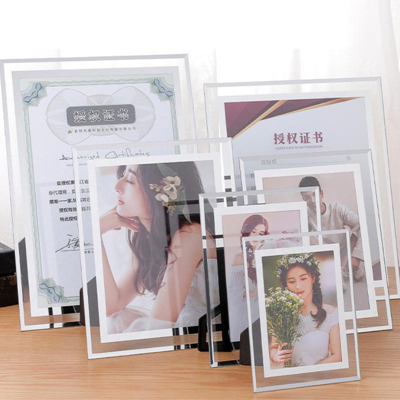 Crystal Glass Creative Photo Frame Large Size 6inch 8inch A4 Wholesale Frame Authorization Certificate Frame Photo Frame Display Stand