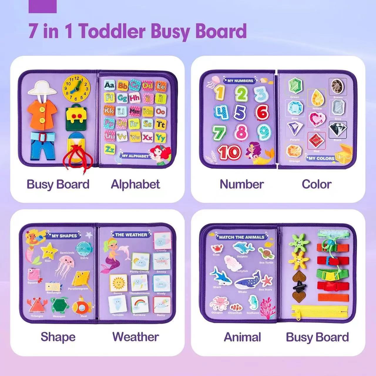 Nuevos juguetes de viaje para niños pequeños de niña púrpura libros tranquilos actividades sensoriales fieltro ocupado tablero regalo de cumpleaños