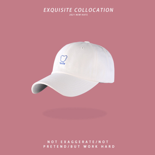 Hat baseball cap for women winter and spring bear embroidered peaked cap for women Japanese casual blue curved brim sunvisor baseball cap