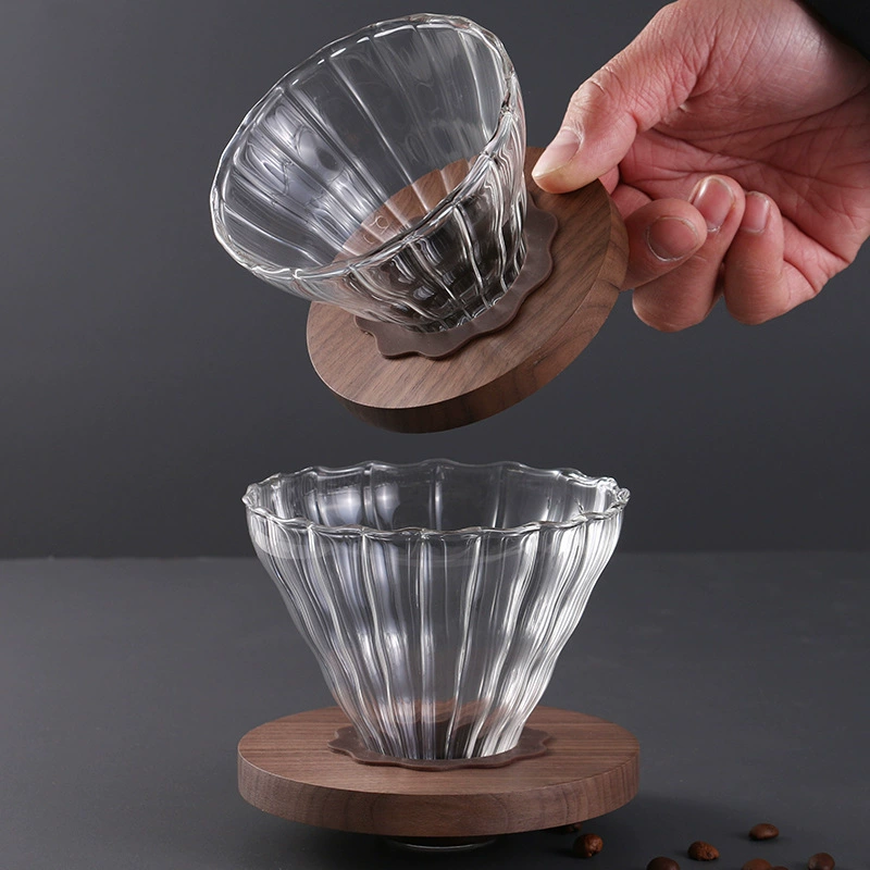 Вертикальный узор прозрачный орех ручной кофейный костюм термостойкий боросиликатное стекло фильтр для капельного кофе