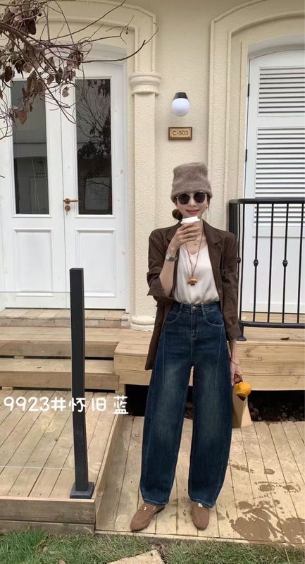 9923秋季新款高弹水洗软牛仔宽松显瘦休闲时尚百搭韩系弯刀裤|undefined