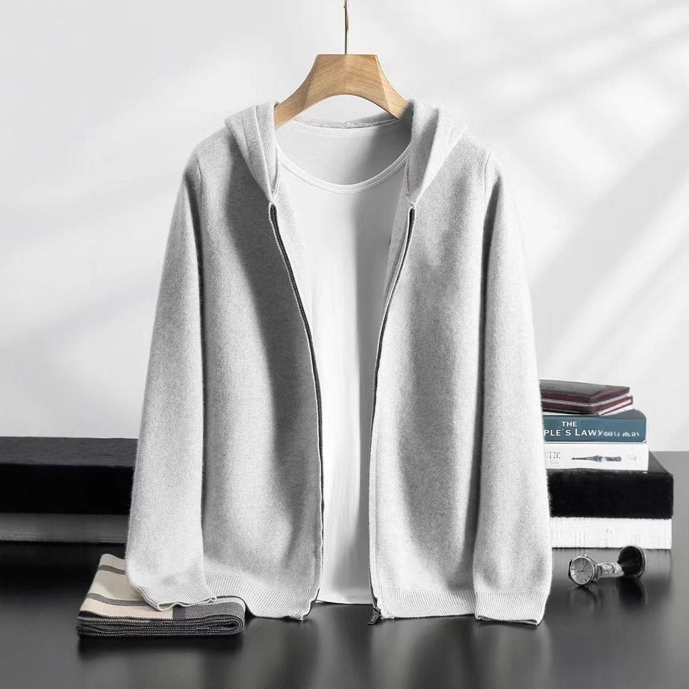 New Men's Cashmere Cardigan for Young and Middle-Aged People Casual Hooded Zipper 2025 Autumn and Winter Cardigan Thickeneded Jacket