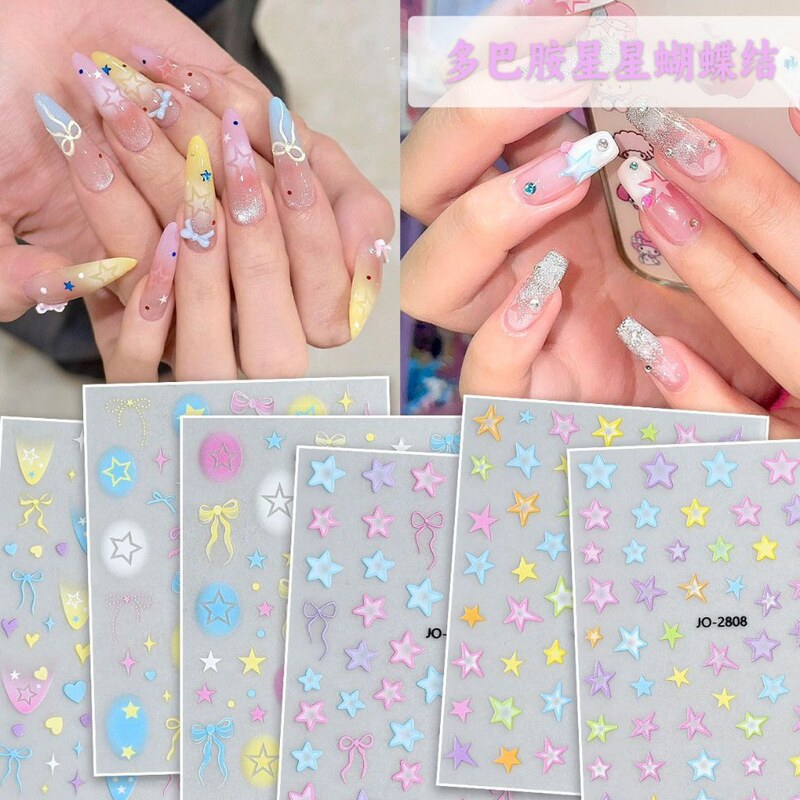 Trendy Colorful Star Nail Stickers Adhesive Nail Art Bow Colorful Stickers Accessories Nail Stickers