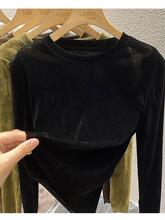 黑色金丝绒上衣女秋装宽松洋气正肩长袖t恤女时尚内搭打底衫