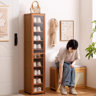 High-Style Vertical Entryway Shoe Cabinet for Outside the Door, Narrow Multi-Layer Shoe Rack with Doors for Home Use