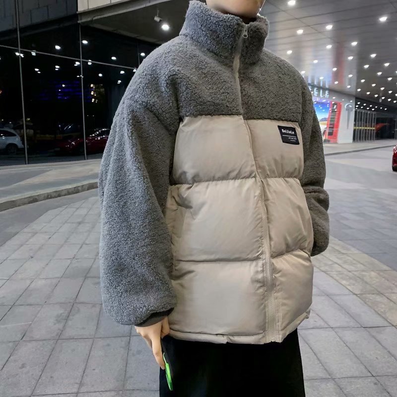 Chaqueta acolchada de algodón con cuello alto para hombres y mujeres, otoño e invierno, chaqueta acolchada de lana de cordero retro japonesa, chaqueta de pareja cálida holgada