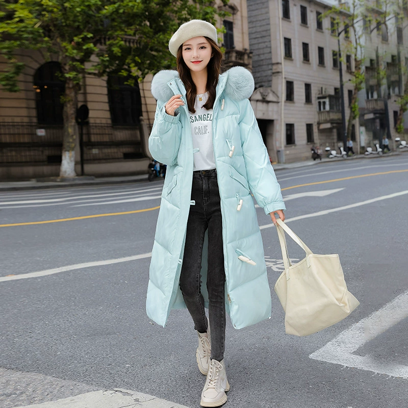 Длинные гольфы, новая куртка 2022 года с хлопковой подкладкой и роговой пряжкой, Женская утолщенная теплая и удобная куртка на хлопковой подкладке в Корейском стиле на флисовой подкладке