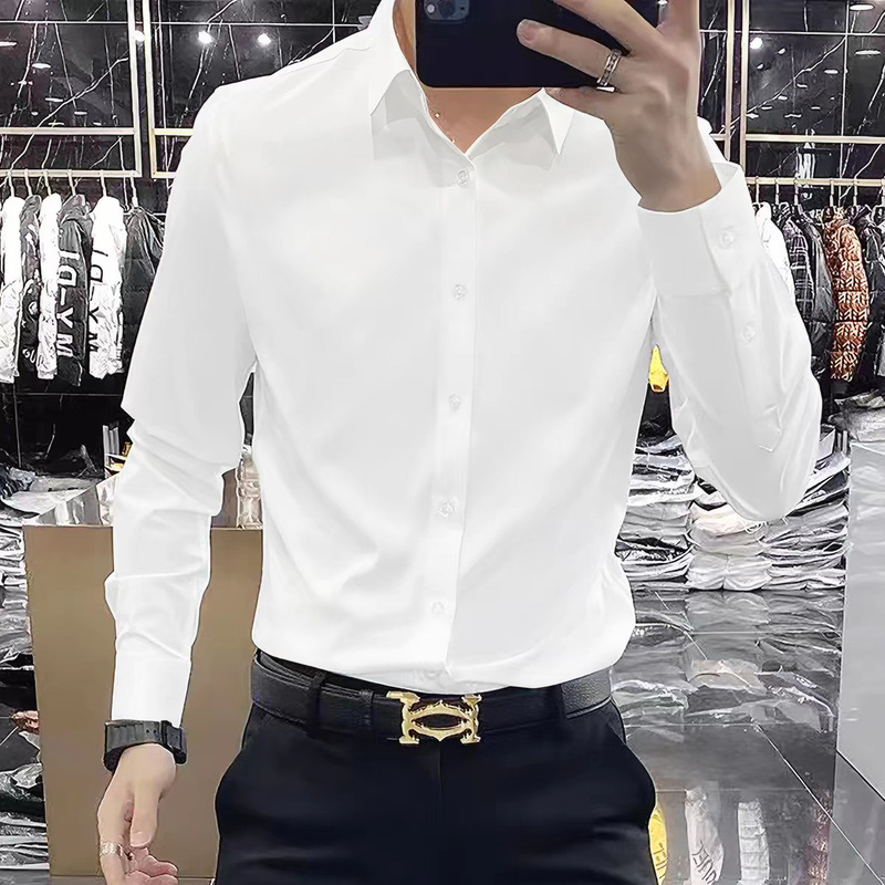 White Shirt for Men, Long-Sleeved, Slim Fit, No-Iron, Solid Color, Professional Business Formal Wear, Work Wear, White Men's Suit Shirt White Shirt for Men, Long-Sleeved, Slim Fit, No-Iron, Solid Color, Professional Business Formal Wear, Work Wear, White Men's Suit Shirt