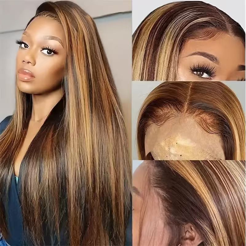 Transfronterizo Amazon wigs encaje delantero cabello liso de longitud media peluca moda natural realista cubierta de fibra química