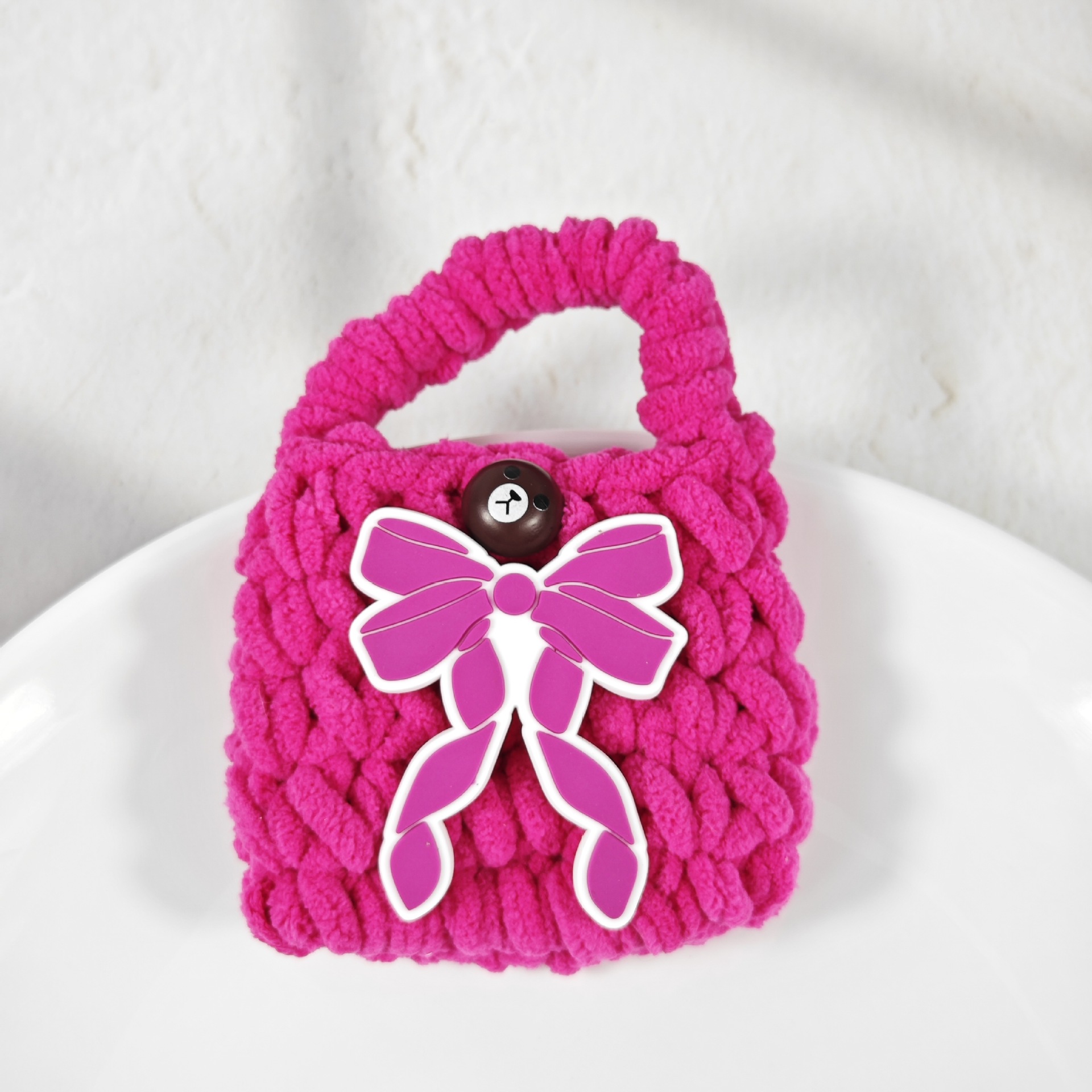 Nuevo lindo oso regalo tipo arco bolsas de auriculares de punto bolsas de cambio de color sólido bolsas de cambio de peluche