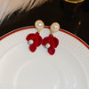 Red silver needle, retro demi-season earrings from pearl with bow, silver 925 sample, wide color palette