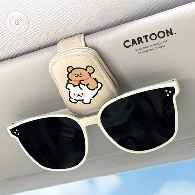 Car Glasses Clip/Bill Clip – Holder - beige-happy-line-dog
