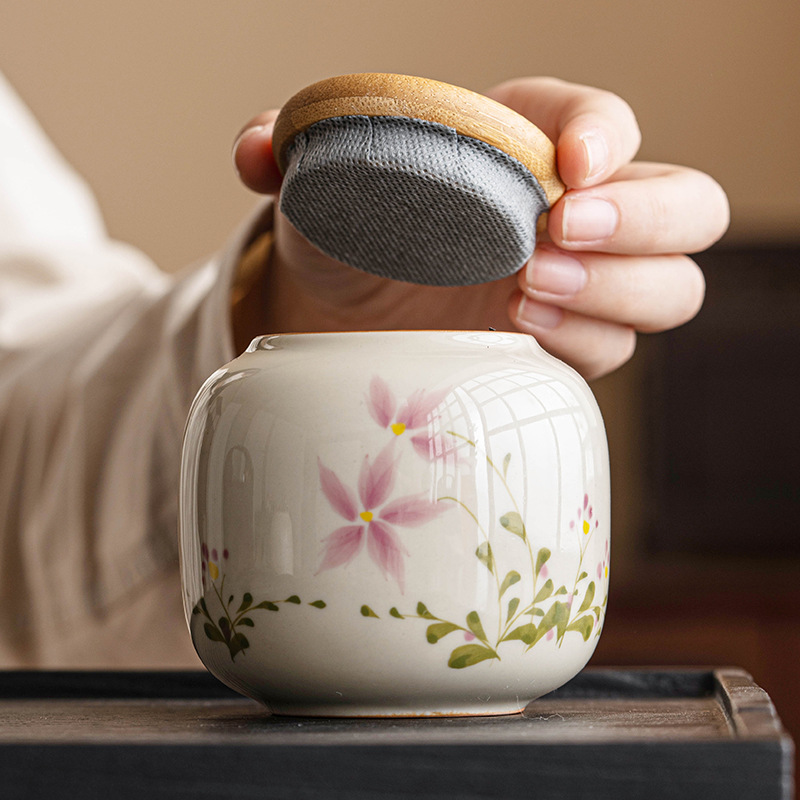 Flowerpot Small Daisies Tea Canister Sealed Moisture-proof Household Chinese Portable Ceramic Tea Storage Canister Small Tea Storage