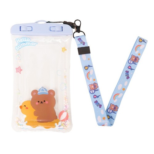 Cute mobile phone waterproof bag with touch screen air bag, swimming rafting ziplock bag, transparent takeaway rider special seal bag