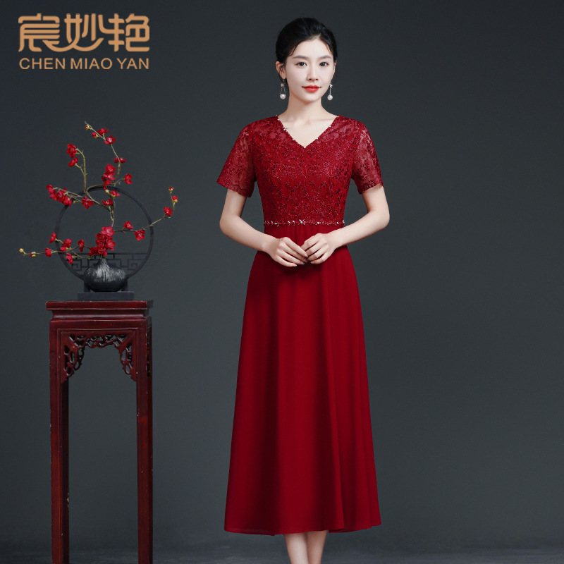 Middle-aged and elderly women's clothing temperament lace chiffon wedding mother dress women wedding clothes women fashion