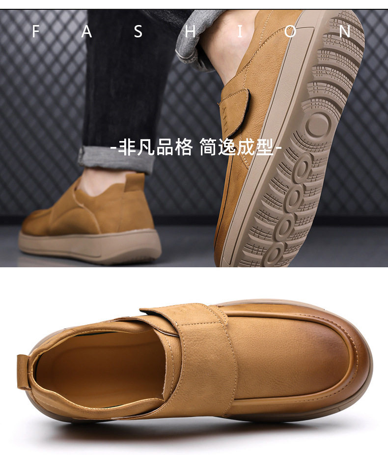 Giày lười nam da PU kiểu retro, quai dán Velcro, form rộng thoải mái, đế cao su êm chân — Màu đen, màu vàng chi tiết 9