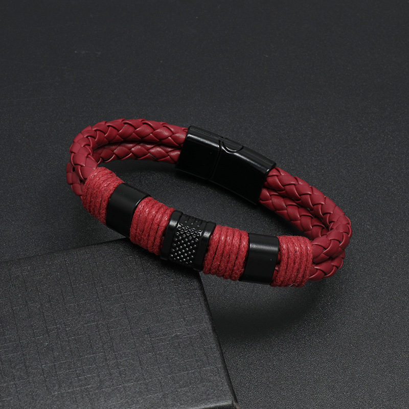 fashion simple woven black magnet buckle leather bracelet wholesale