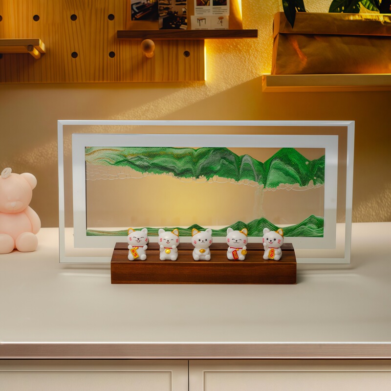 3D流沙画家居饰品乔迁装饰发财招财猫流水生财桌面摆件八方来财|undefined