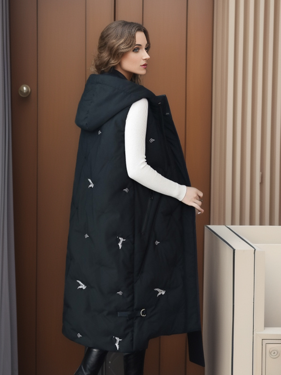 Vêtements pour femmes 2024 printemps, automne et hiver nouveaux vêtements d'extérieur mi-longs gilet à capuche dames broderie veste chaude gilet chaud en coton_voghion.com