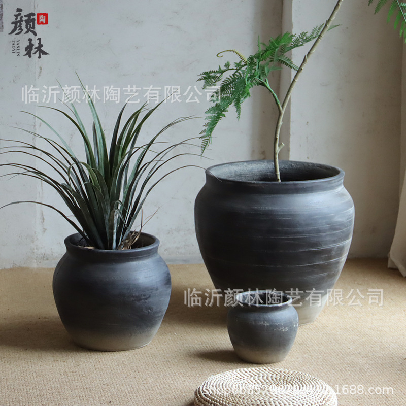 Gradiente maceta de cemento negro gran estómago retrógrado maceta de tequila azul sala de estar interior maceta de plantación simple