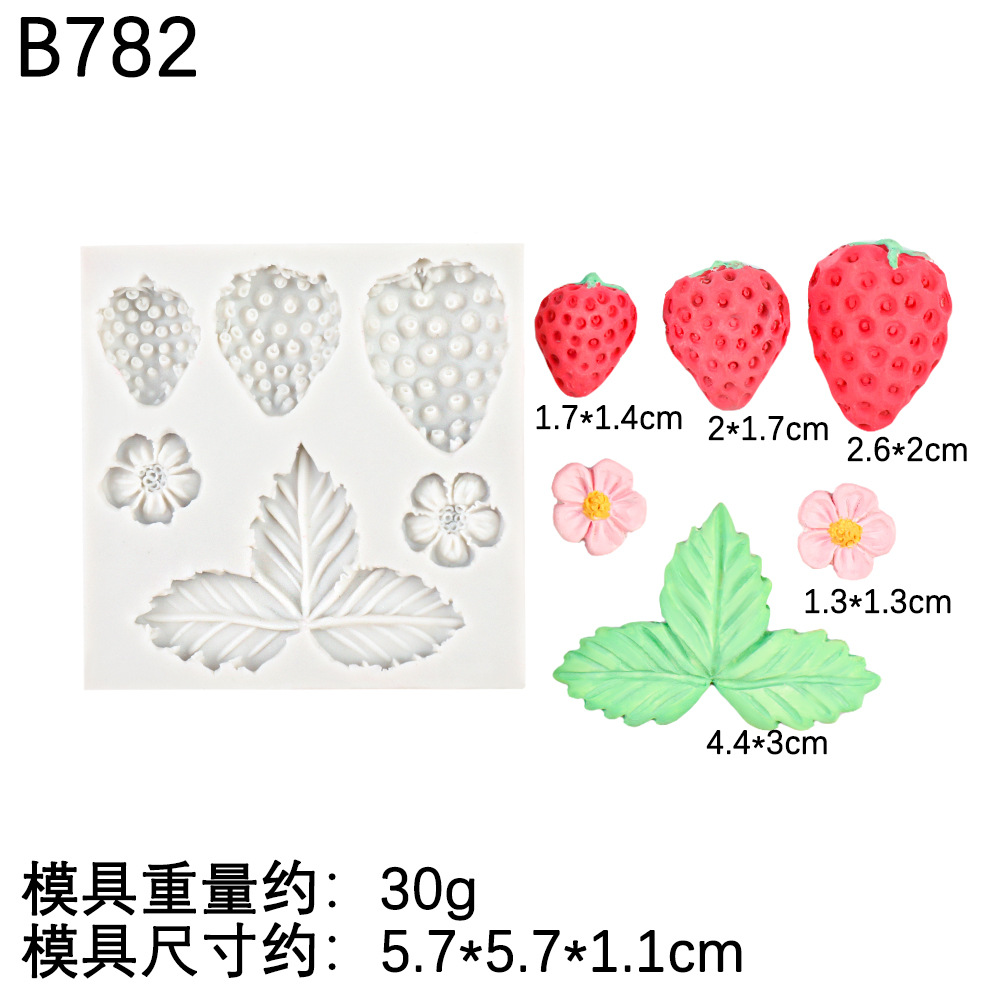 Diy fondant hoja de chocolate flor de fresa molde de silicona decoración de pastel molde de yeso herramienta de fabricación de bricolaje