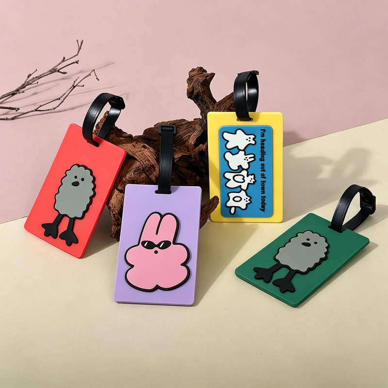 Korean Soft Plastic Luggage Tag Trolley Case Cartoon Boarding Pass Cute Checked Tag Pvc Soft Plastic Aircraft Tag