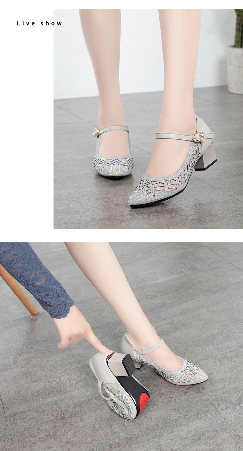 Sandal nữ da thật mũi kín lưới hở gót vuông ổn định — màu đen chi tiết 14