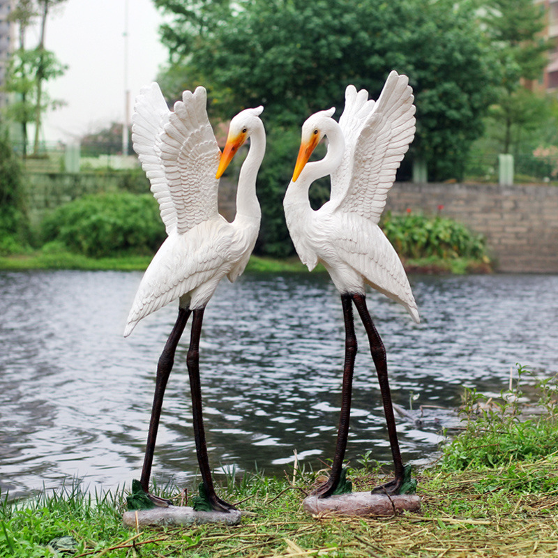 仿真仙鹤白鹭雕塑摆件花园庭院假山水池动物装饰户外园林景观小品