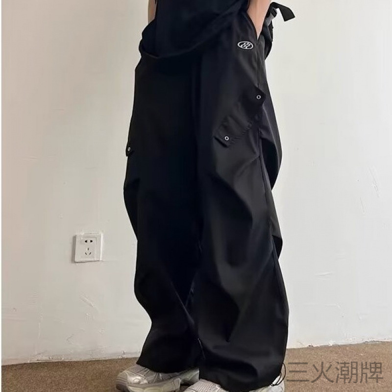 American High Street Workwear Paratrooper Pants Men's Summer 2024 New Trendy Brand Wide-Leg Loose Retro Straight Casual Pants