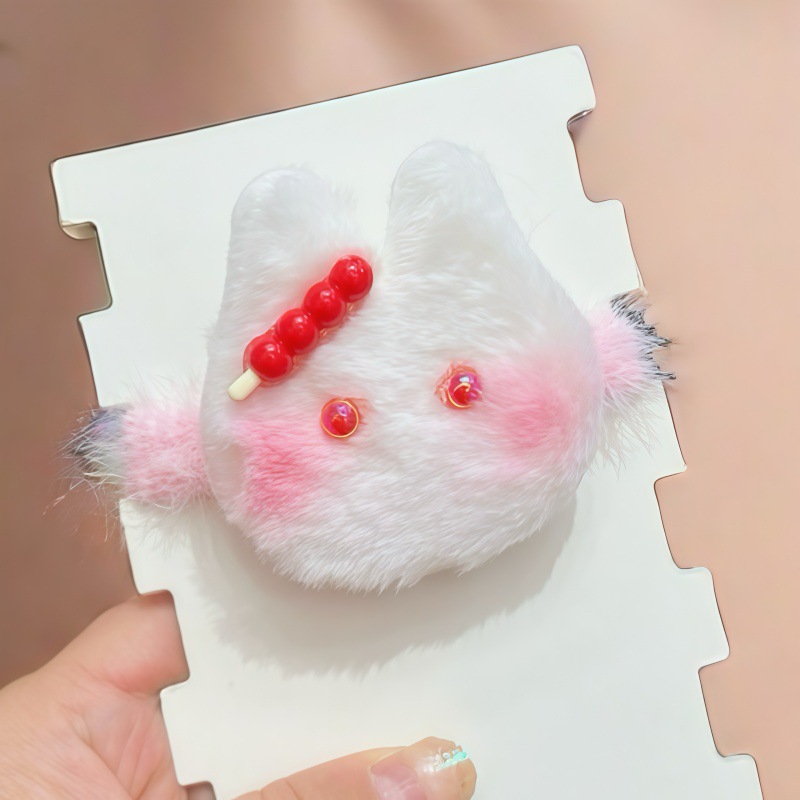 Niños de paja de dibujos animados peluche clip para el cabello adorable bebé blush conejo cuerdas de cabello lateral clip para el cabello