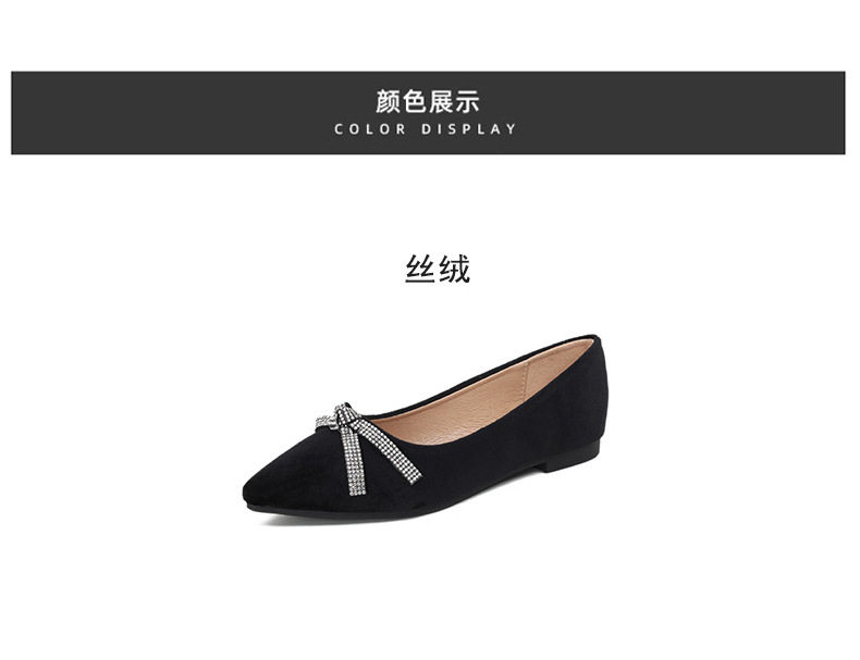 Giày búp bê nữ mũi nhọn đế bệt thêu nơ đính đá — Màu đen (đế bằng) chi tiết 4