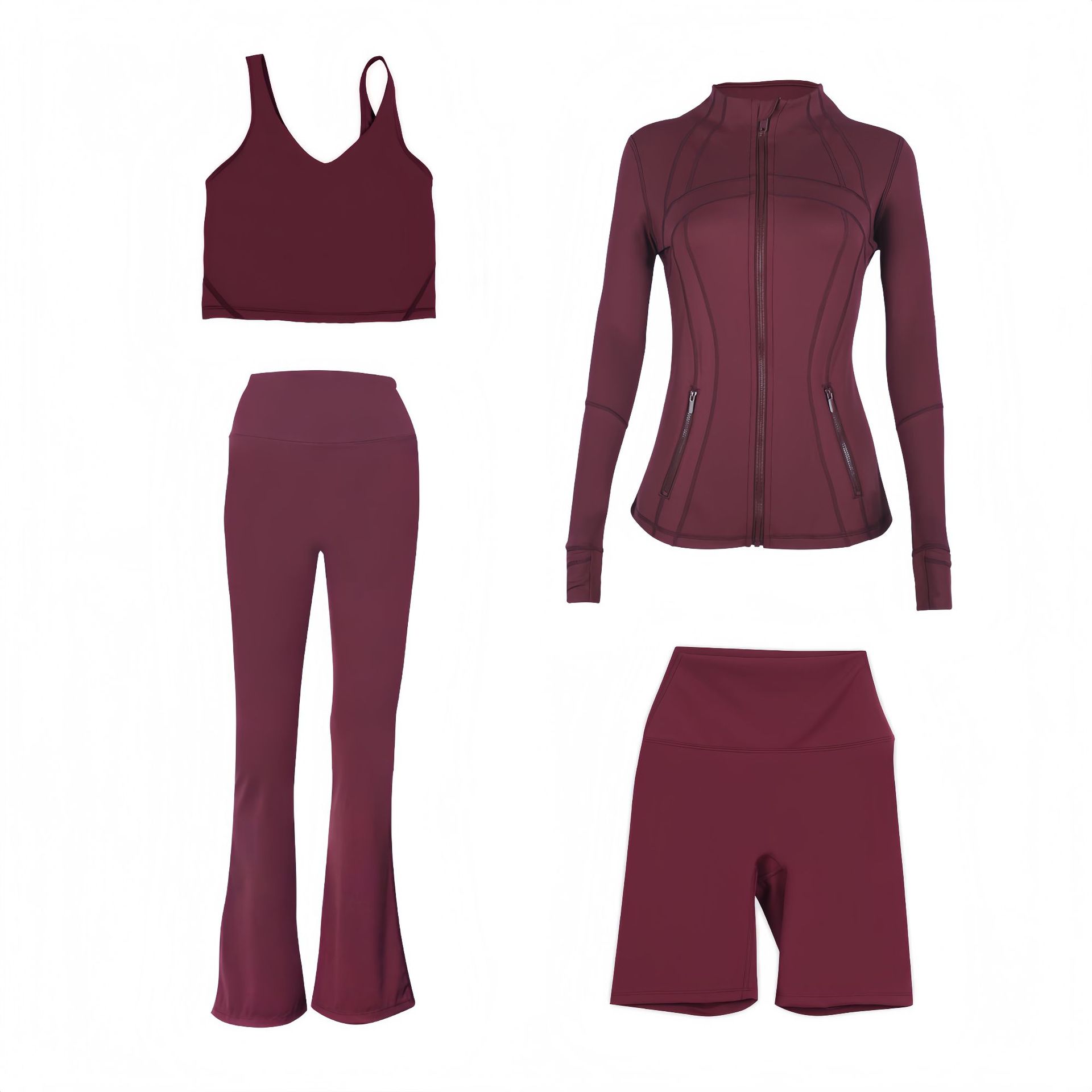 Dames sportkleding set slim fit u-hals top en flared broek_voghion.com