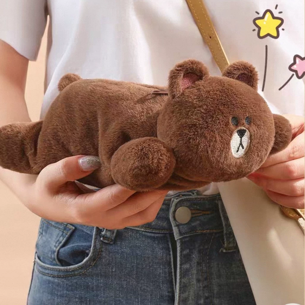 Мягкий пенал LINE FRIENDS Brown, большой объём, мягкий с застёжкой-молнией, стойкий к загрязнениям