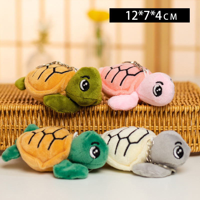 Llavero de peluche de tortuga marina multicolor de peluche corto y algodón PP