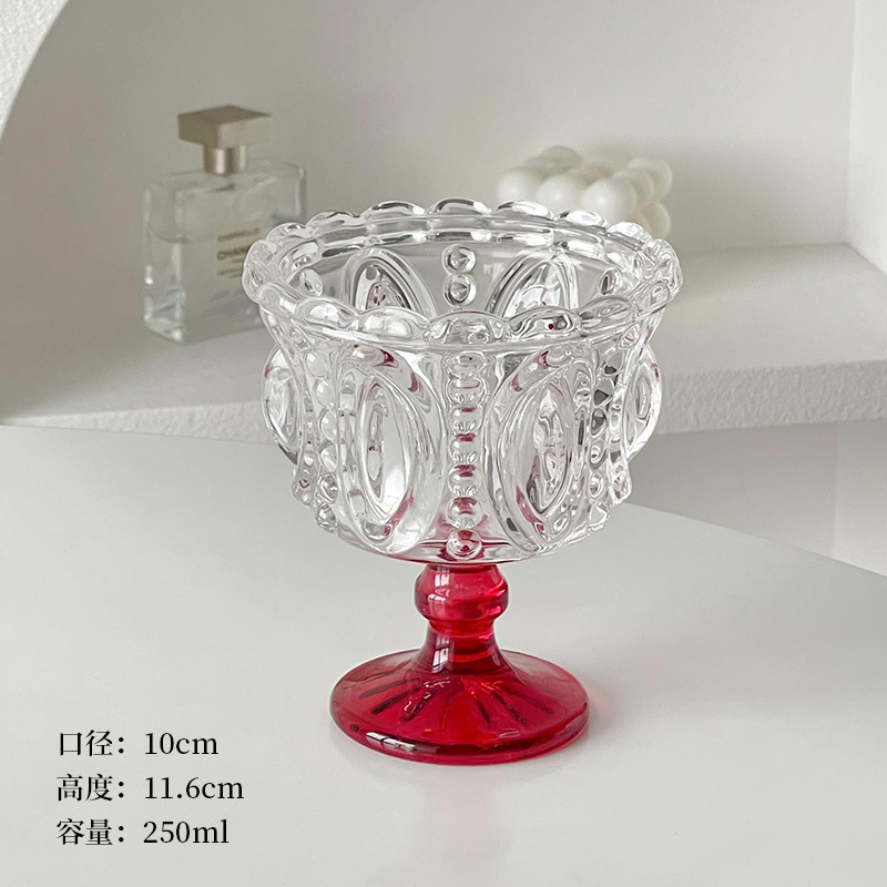 Retro en relieve marrón tazas de vidrio de patas altas tazas de helado tazas de yogur tazas de postre tazas de café creativas medieval al por mayor